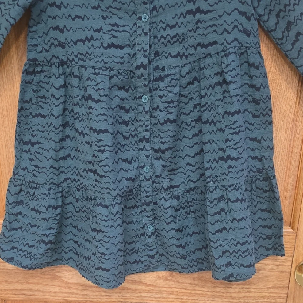 Open Edit 100% Organic Cotton Green Tiered Ruffled Sundress Notc/ Collar, 6 NWOT